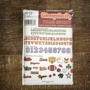 Simplicity Sewing Pattern 0613 Team Spirit Letters Numbers Emblems Cheer UNCUT